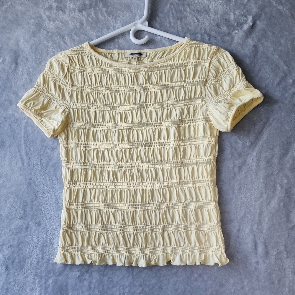 Madewell Top Womens Size XS Smocked Yellow Pineapple Cotton Tencel Cute Shirt
